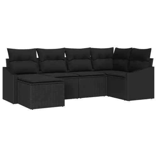 vidaXL 6 részes kerti étkező szett párnákkal fekete poli rattan