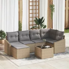   vidaXL Kert étkező szett párnával 7 pcs Beige és Világosszürke