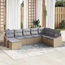   vidaXL Kerti Kanapé Szett 8 pcs Beige és Világosszürke polirattan