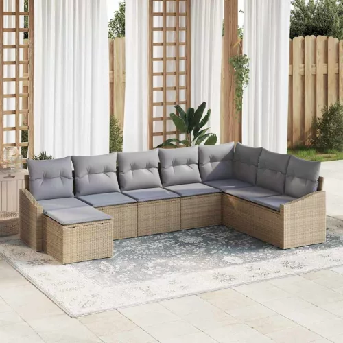 vidaXL Kerti Kanapé Szett 8 pcs Beige és Világosszürke polirattan
