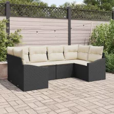   vidaXL Kerti Kanapé Szett párnával tárolóval 6 pcs Fekete és Krém