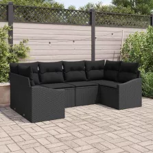   vidaXL Kerti Kanapé Szett 6 pcs Fekete Poli rattan és porfestett acél
