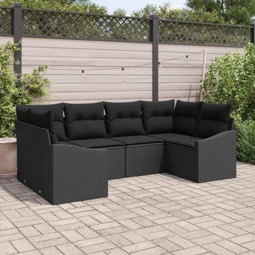 vidaXL Kerti Kanapé Szett 6 pcs Fekete Poli rattan és porfestett acél