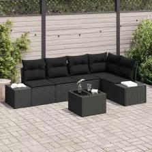   vidaXL Kerti Kanapé Szett 6 pcs Fekete Poli rattan és porfestett acél