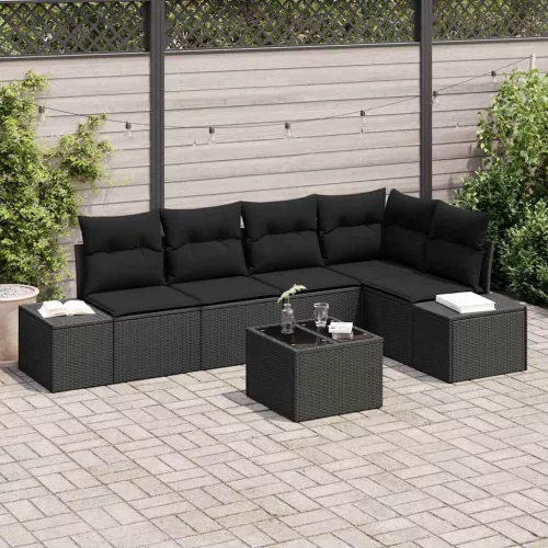 vidaXL Kerti Kanapé Szett 6 pcs Fekete Poli rattan és porfestett acél
