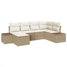   vidaXL 6 Részes Kerti Kanapé Szett Párnákkal Bézs Poli Rattan