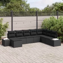   vidaXL Kerti Kanapé Szett párnával tárolóval 8 pcs Fekete polirattan