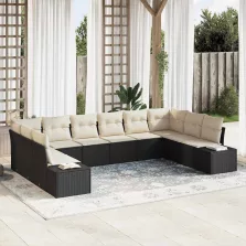   vidaXL Kerti Kanapé Szett 10 pcs Fekete és krémszínű 344 x 209 x 85 cm