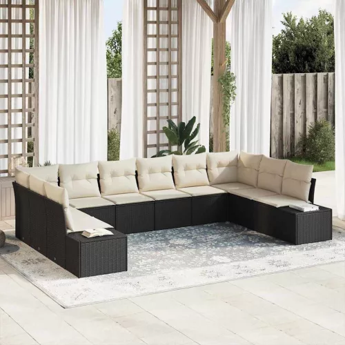 vidaXL Kerti Kanapé Szett 10 pcs Fekete és krémszínű 344 x 209 x 85 cm