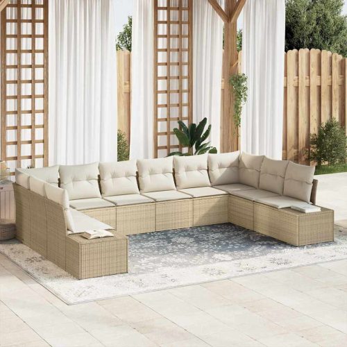 vidaXL Kerti Kanapé Szett párnával 10 pcs Beige és krém Polyrattan