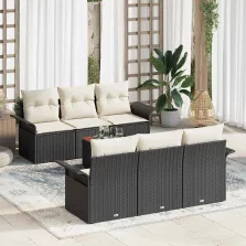   vidaXL Kerti Kanapé Szett 7 pcs Fekete és Krém 55 x 55 x 37 cm