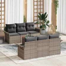   vidaXL Kerti Kanapé Szett párnával 7 pcs Szürke 55 x 55 x 37 cm