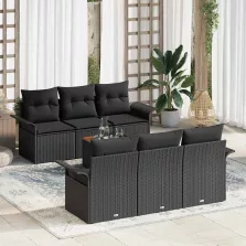   vidaXL Kerti Kanapé Szett párnával 7 pcs Fekete 55 x 55 x 37 cm