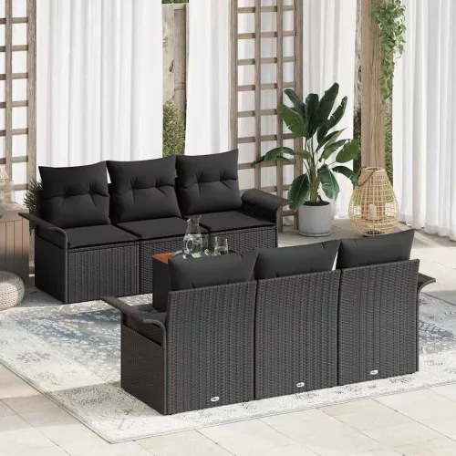 vidaXL Kerti Kanapé Szett párnával 7 pcs Fekete 55 x 55 x 37 cm