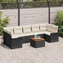   vidaXL Kerti Kanapé Szett 8 pcs Fekete és Krém 55 x 55 x 37 cm