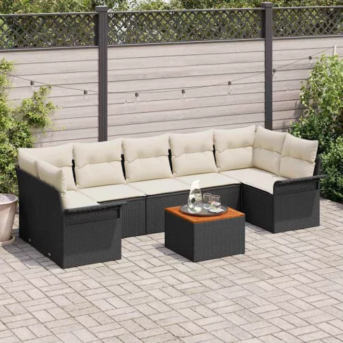 vidaXL Kerti Kanapé Szett 8 pcs Fekete és Krém 55 x 55 x 37 cm