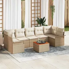   vidaXL Kerti Kanapé Szett tárolóval 8 pcs Beige és krém polirattan