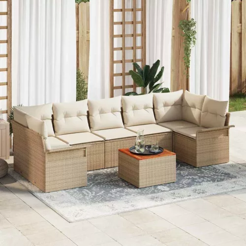 vidaXL Kerti Kanapé Szett tárolóval 8 pcs Beige és krém polirattan