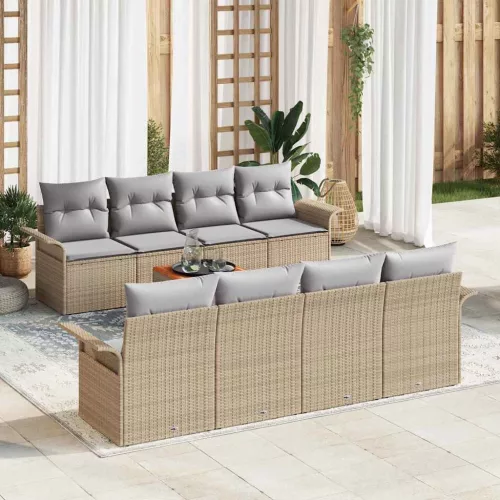 vidaXL Kerti Kanapé Szett 9 pcs Beige és Világosszürke polirattan