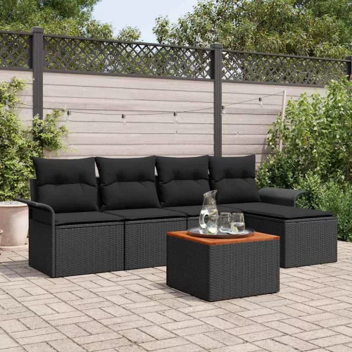 vidaXL Kerti Kanapé Szett párnával tárolóval 6 pcs Fekete