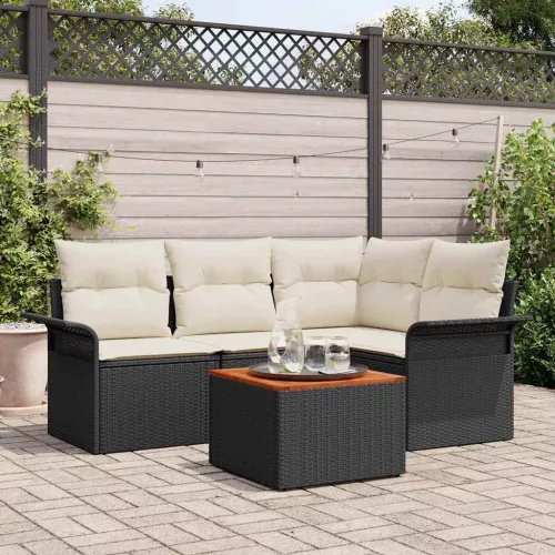vidaXL Kerti Kanapé Szett 5 pcs Fekete és Krém 55 x 55 x 37 cm