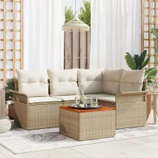   vidaXL Kerti Kanapé Szett párnával tárolóval 5 pcs Beige és krém