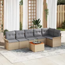   vidaXL Kerti Kanapé Szett 7 pcs Beige és Világosszürke 55 x 55 x 37 cm