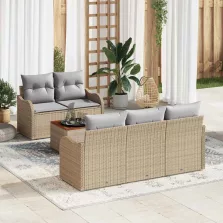   vidaXL Kerti Kanapé Szett 6 pcs Beige és Világosszürke 55 x 55 x 37 cm