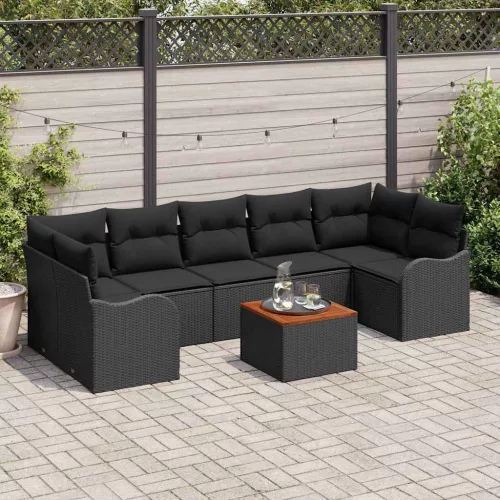 vidaXL Kerti Kanapé Szett 8 pcs Fekete