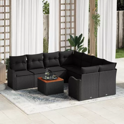 vidaXL Kerti Kanapé Szett 9 pcs Fekete