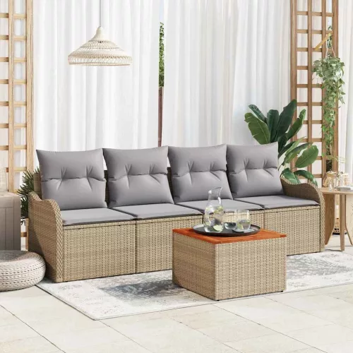 vidaXL Kerti Kanapé Szett 5 pcs bézs és világosszürke