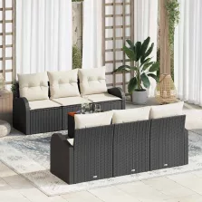 vidaXL Kerti Kanapé Szett 7 pcs Fekete és fehér