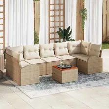   vidaXL Kerti Kanapé Szett tárolóval 8 pcs Beige és krém polirattan