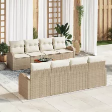   vidaXL Kerti Kanapé Szett tárolóval 9 pcs Beige és krém polirattan