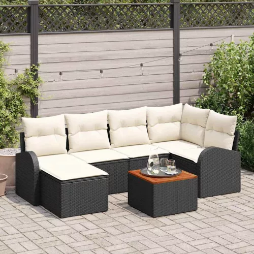 vidaXL Kerti Kanapé Szett 7 pcs Fekete és fehér