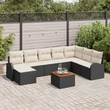 vidaXL Kerti Kanapé Szett 9 pcs Fekete, fehér