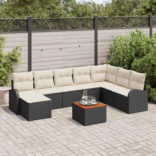 vidaXL Kerti Kanapé Szett 9 pcs Fekete, fehér