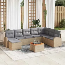   vidaXL Kerti Kanapé Szett 9 pcs Beige és Világosszürke polirattan