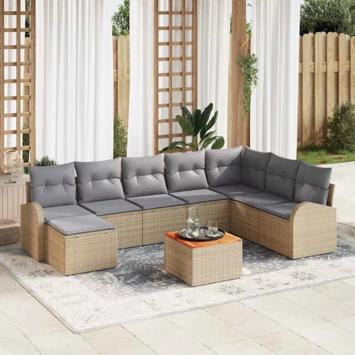 vidaXL Kerti Kanapé Szett 9 pcs Beige és Világosszürke polirattan