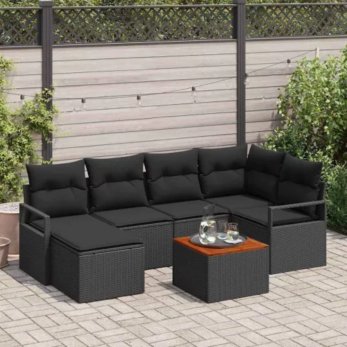 vidaXL Kerti Kanapé Szett 7 pcs Fekete