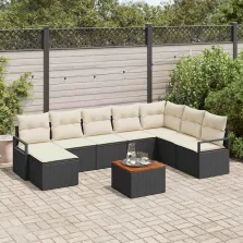 vidaXL Kerti Kanapé Szett 9 pcs Fekete és fehér