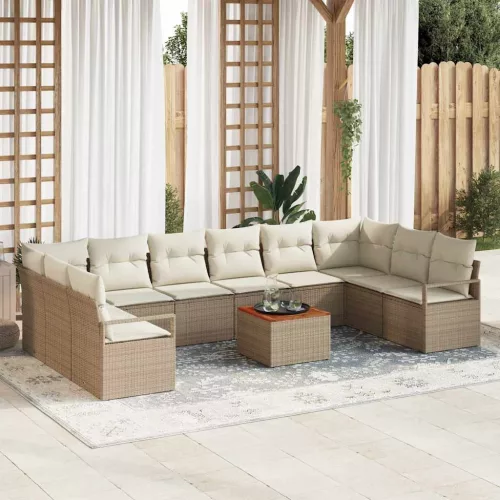 vidaXL Kerti Kanapé Szett tárolóval 11 pcs Beige és krém polirattan