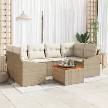   vidaXL Kerti Kanapé Szett tárolóval 7 pcs Beige és krém polirattan