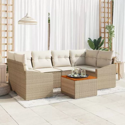 vidaXL Kerti Kanapé Szett tárolóval 7 pcs Beige és krém polirattan