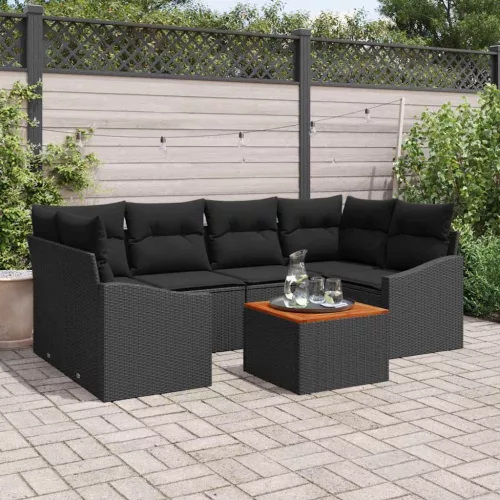 vidaXL Kerti Kanapé Szett tárolóval 7 pcs Fekete polirattan