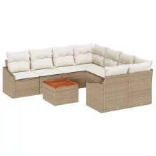   vidaXL 9 Részes Kerti Kanapé Szett Párnákkal Bézs Poli Rattan Akác