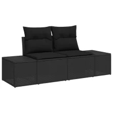   vidaXL 7 darabos Kert Sofa Szett párnákkal Fekete Poli Rattan Akác