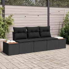   vidaXL Kerti Kanapé Szett 3 pcs Fekete 239 x 62 x 85 cm Poli rattan