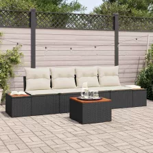   vidaXL Kerti Kanapé Szett párnával tárolóval 5 pcs Fekete Poli rattan