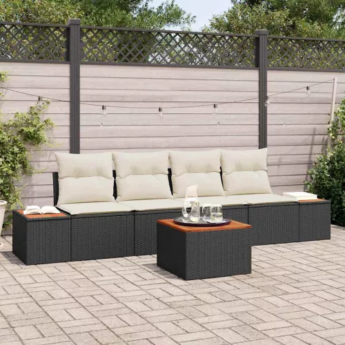 vidaXL Kerti Kanapé Szett párnával tárolóval 5 pcs Fekete Poli rattan